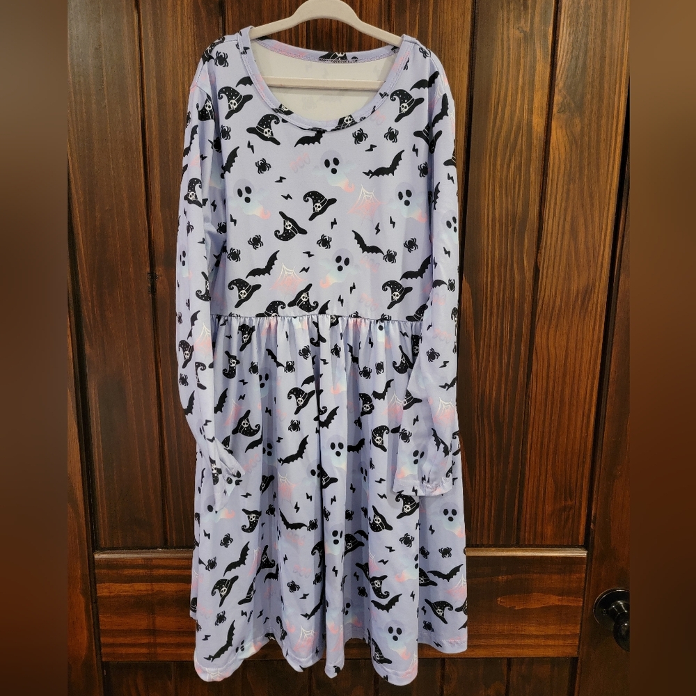 Girls Purple Halloween Print Dress